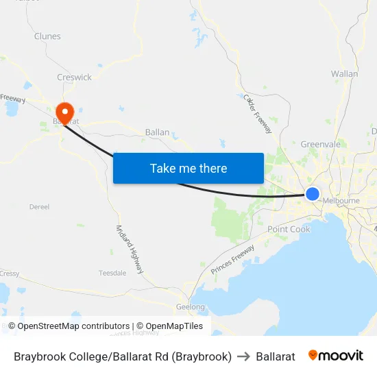 Braybrook College/Ballarat Rd to Ballarat map