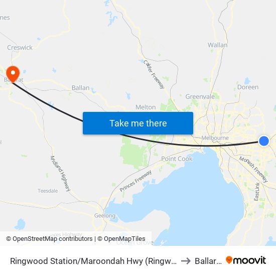 Ringwood Station/Maroondah Hwy (Ringwood) to Ballarat map