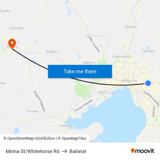 Minna St/Whitehorse Rd to Ballarat map