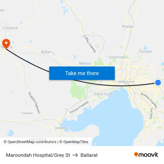 Maroondah Hospital/Grey St to Ballarat map