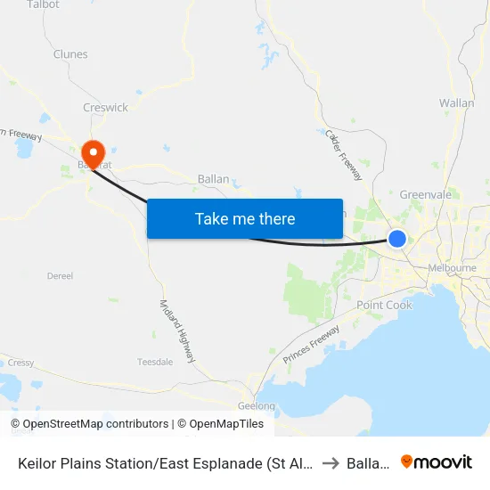 Keilor Plains Station/East Esplanade to Ballarat map