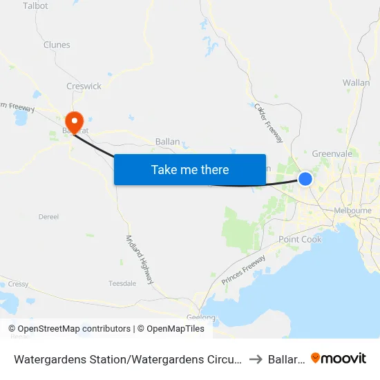 Watergardens Station/Watergardens Circuit Rd to Ballarat map