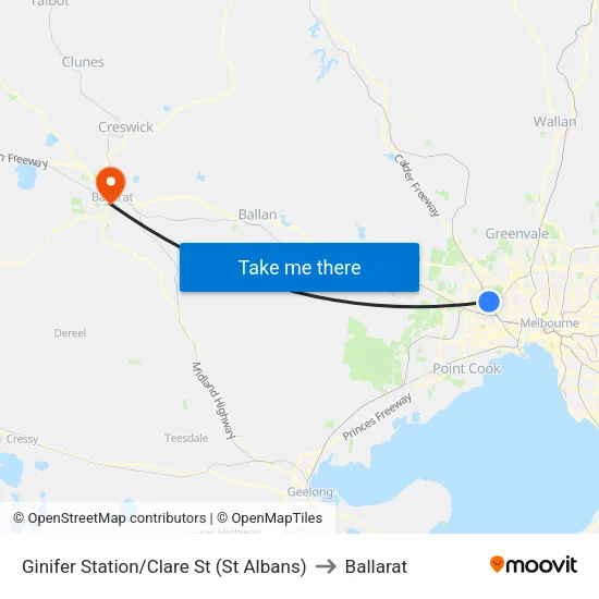 Ginifer Station/Clare St to Ballarat map