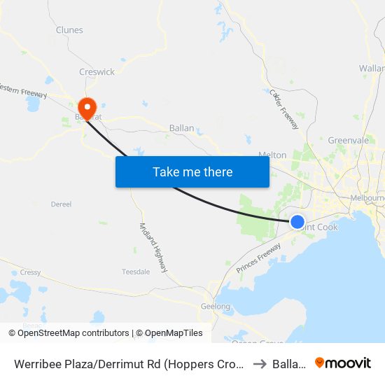 Werribee Plaza/Derrimut Rd (Hoppers Crossing) to Ballarat map