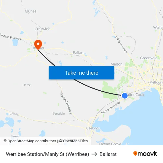 Werribee Station/Manly St to Ballarat map