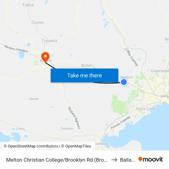 Melton Christian College/Brooklyn Rd to Ballarat map