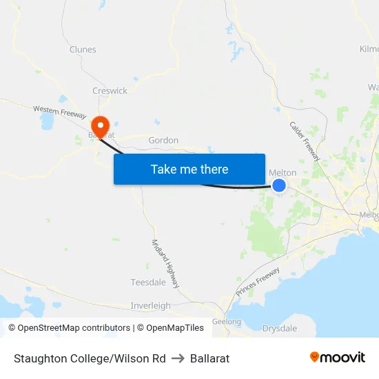 Staughton College/Wilson Rd to Ballarat map