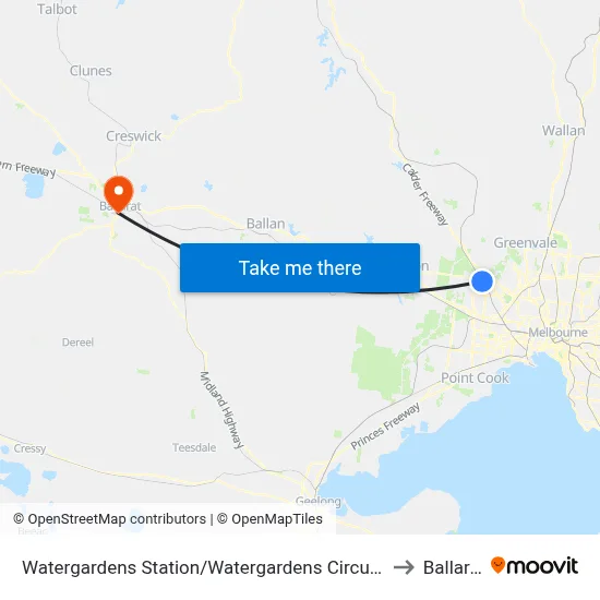 Watergardens Station/Watergardens Circuit Rd to Ballarat map