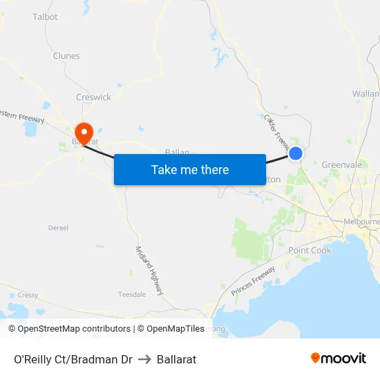 O'Reilly Ct/Bradman Dr to Ballarat map