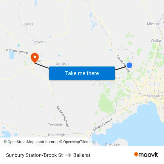 Sunbury Station/Brook St to Ballarat map