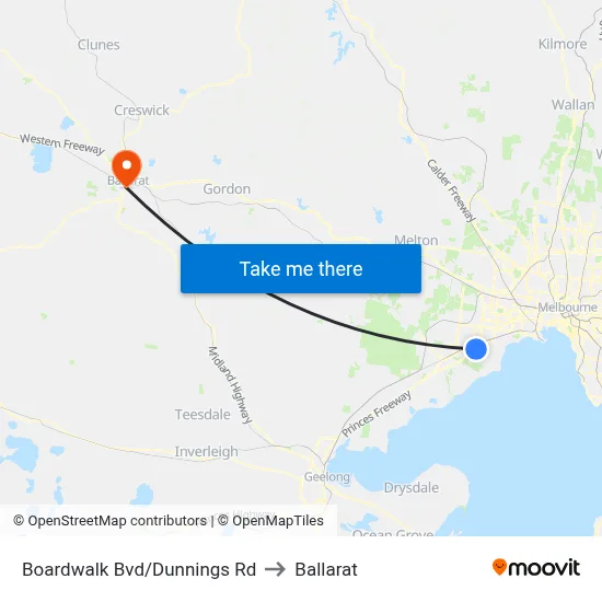 Boardwalk Bvd/Dunnings Rd to Ballarat map