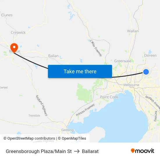 Greensborough Plaza/Main St to Ballarat map