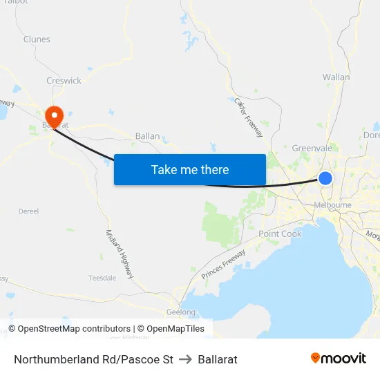 Northumberland Rd/Pascoe St to Ballarat map