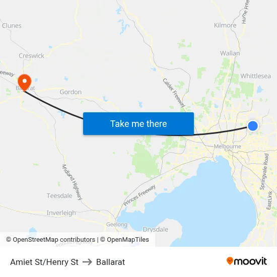 Amiet St/Henry St to Ballarat map