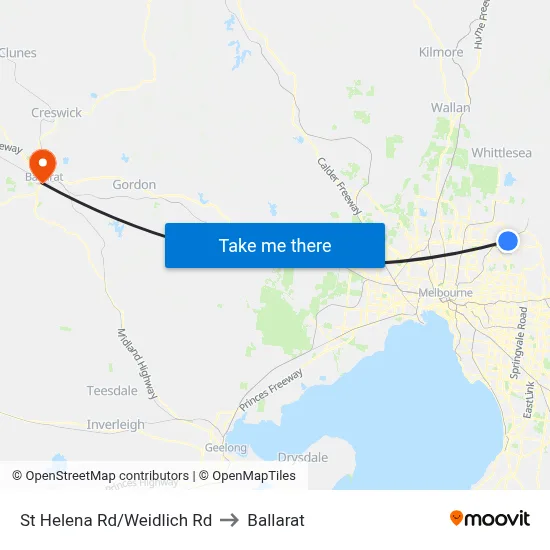 St Helena Rd/Weidlich Rd to Ballarat map