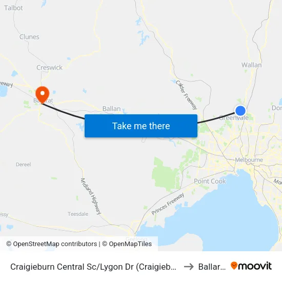 Craigieburn Central Sc/Lygon Dr to Ballarat map