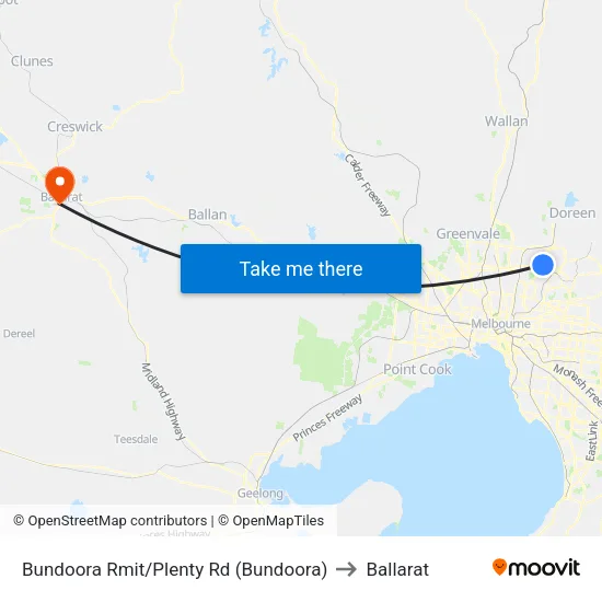 Bundoora Rmit/Plenty Rd to Ballarat map