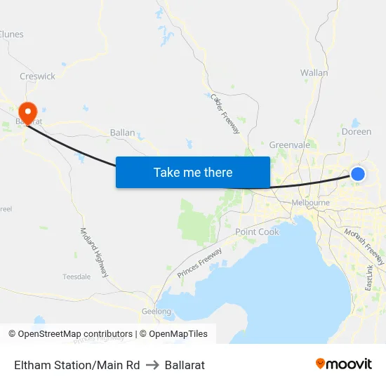 Eltham Station/Main Rd to Ballarat map