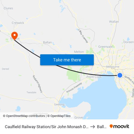 Caulfield Railway Station/Sir John Monash Dr (Caulfield East) to Ballarat map