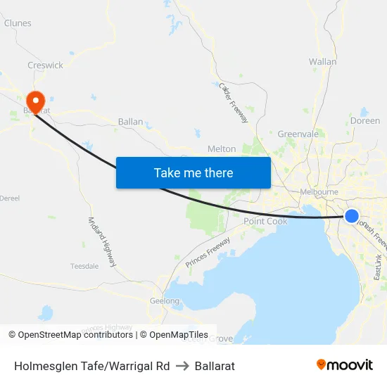 Holmesglen Tafe/Warrigal Rd to Ballarat map
