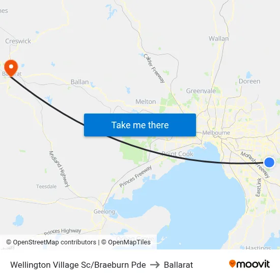 Wellington Village Sc/Braeburn Pde to Ballarat map