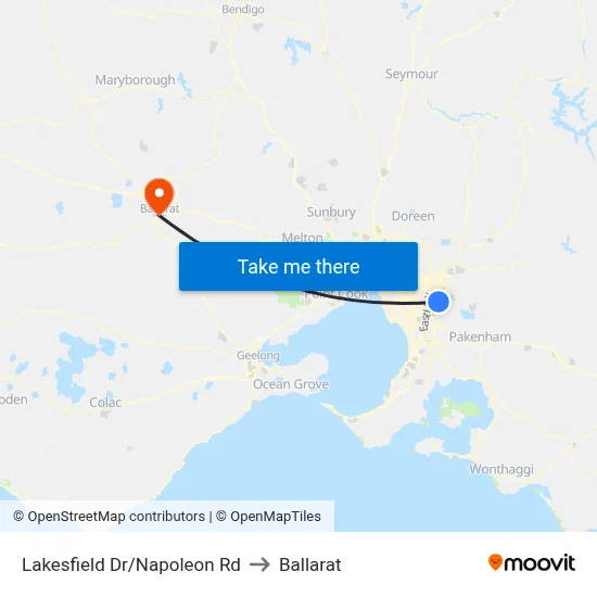 Lakesfield Dr/Napoleon Rd to Ballarat map
