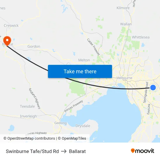 Swinburne Tafe/Stud Rd to Ballarat map