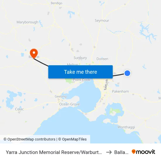 Yarra Junction Memorial Reserve/Warburton Hwy to Ballarat map