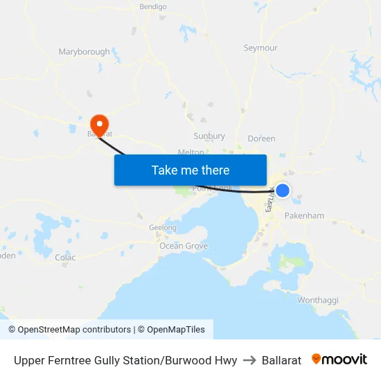 Upper Ferntree Gully Station/Burwood Hwy to Ballarat map