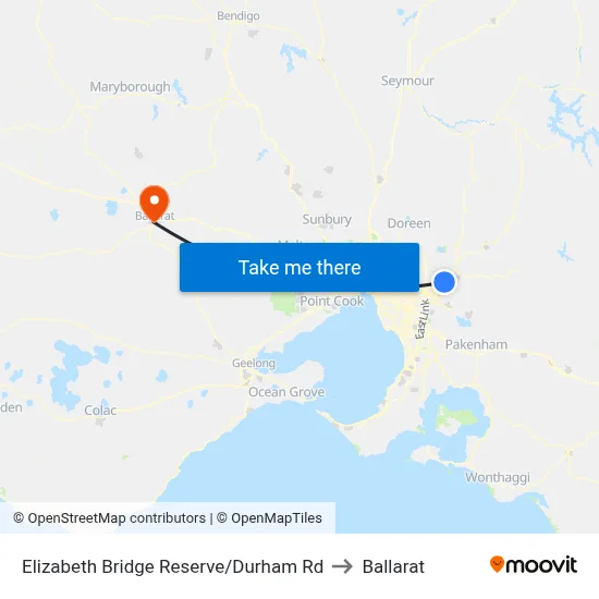 Elizabeth Bridge Reserve/Durham Rd to Ballarat map