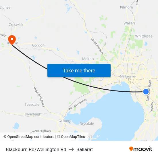 Blackburn Rd/Wellington Rd to Ballarat map