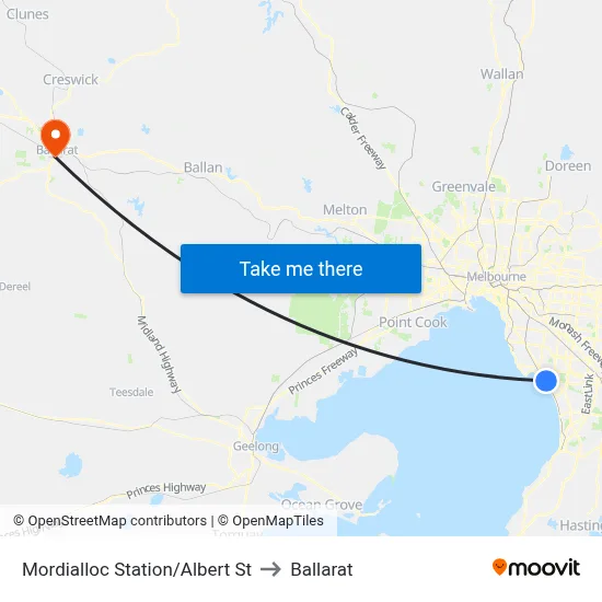 Mordialloc Station/Albert St to Ballarat map