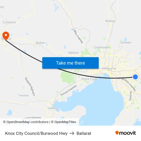 Knox City Council/Burwood Hwy to Ballarat map