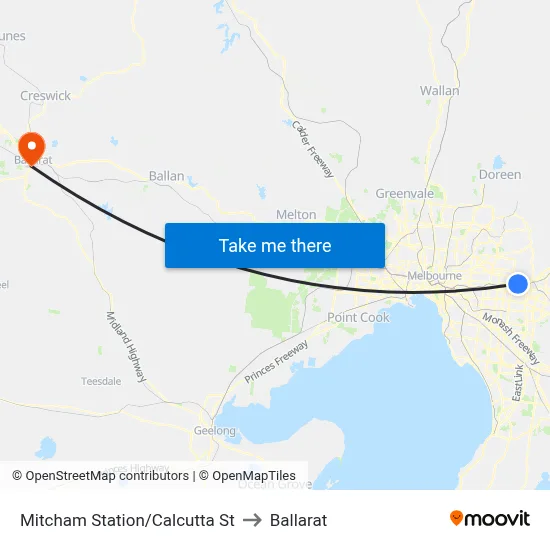 Mitcham Station/Calcutta St to Ballarat map