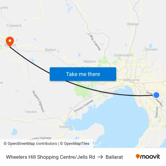 Wheelers Hill Shopping Centre/Jells Rd to Ballarat map