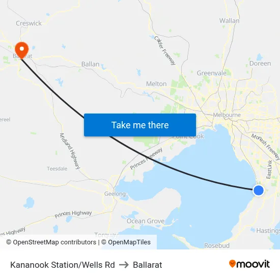 Kananook Station/Wells Rd to Ballarat map