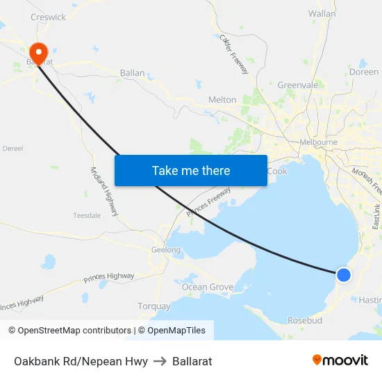 Oakbank Rd/Nepean Hwy to Ballarat map