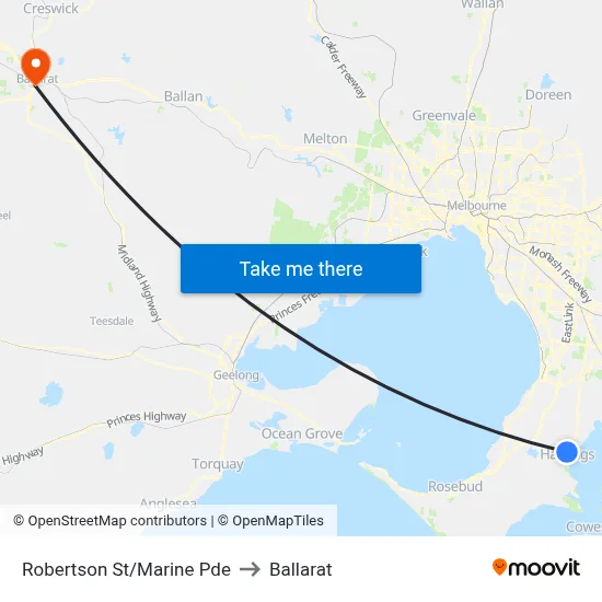 Robertson St/Marine Pde to Ballarat map