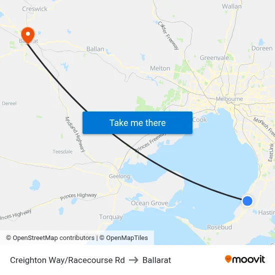 Creighton Way/Racecourse Rd to Ballarat map