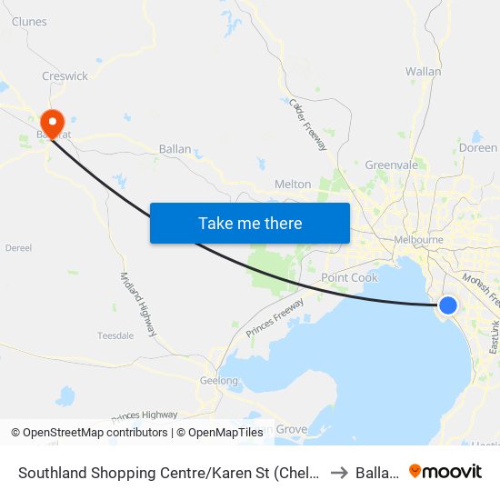 Southland Shopping Centre/Karen St (Cheltenham) to Ballarat map