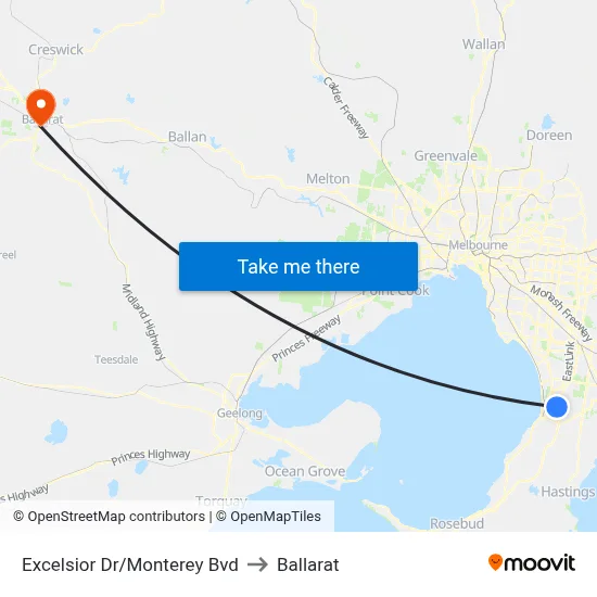Excelsior Dr/Monterey Bvd to Ballarat map