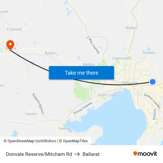 Donvale Reserve/Mitcham Rd to Ballarat map