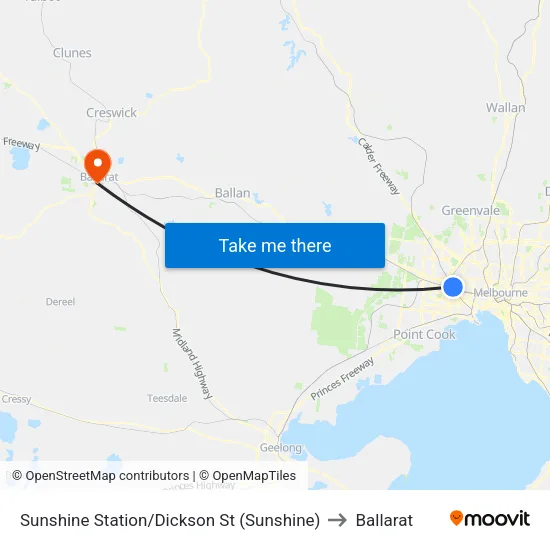 Sunshine Station/Dickson St to Ballarat map