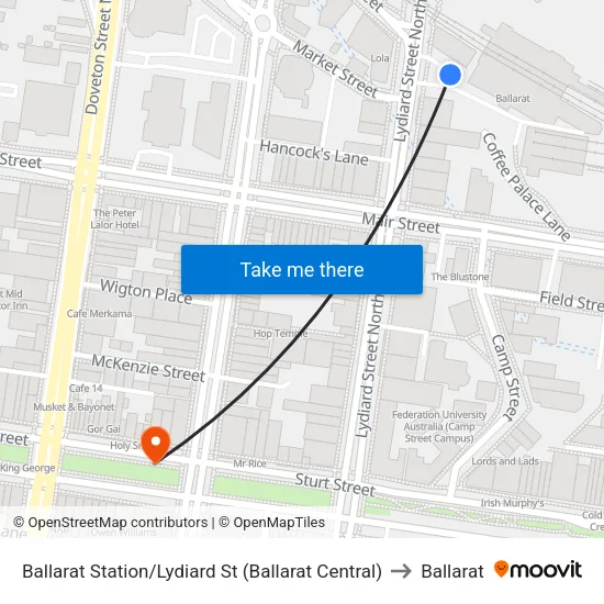 Ballarat Station/Lydiard St to Ballarat map