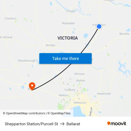 Shepparton Station/Purcell St to Ballarat map