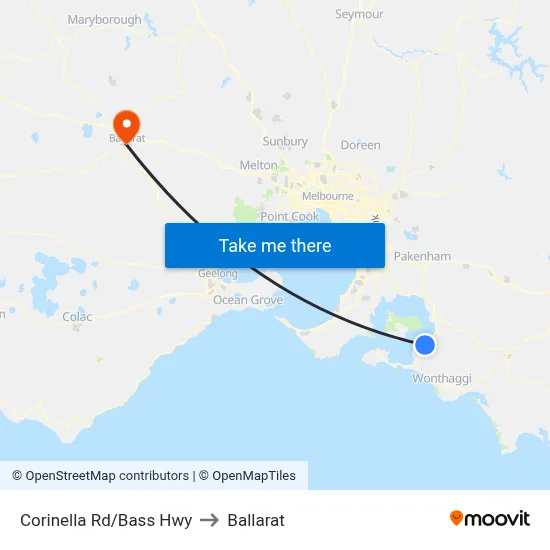 Corinella Rd/Bass Hwy to Ballarat map