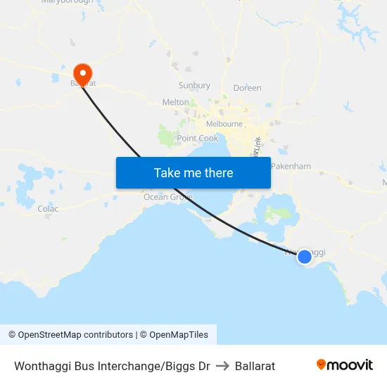 Wonthaggi Bus Interchange/Biggs Dr to Ballarat map