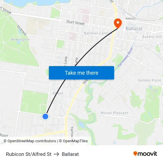 Rubicon St/Alfred St to Ballarat map