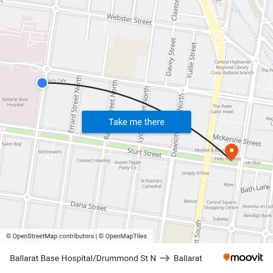 Ballarat Base Hospital/Drummond St N to Ballarat map