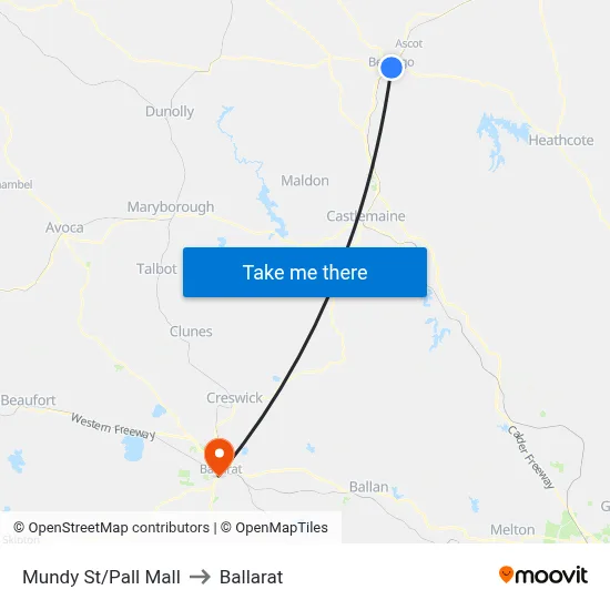 Mundy St/Pall Mall to Ballarat map